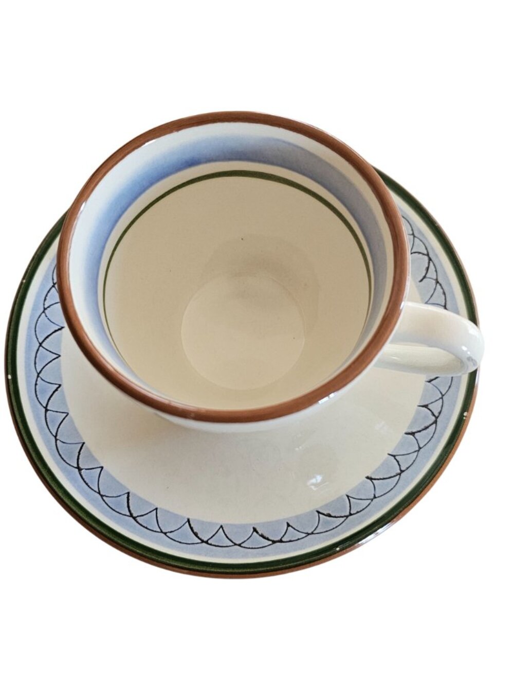 Stangl Pottery Fruit Flowers Tea Cup Saucer 6oz art pottery vtg floral blue gree - Picture 3 of 11